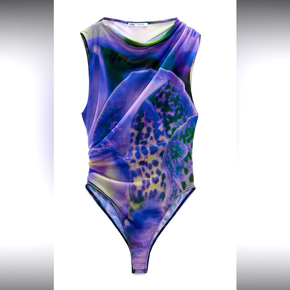 Zara Printed Tulle Bodysuit